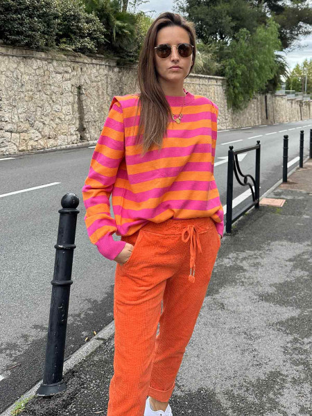 Pullover  orange et rose