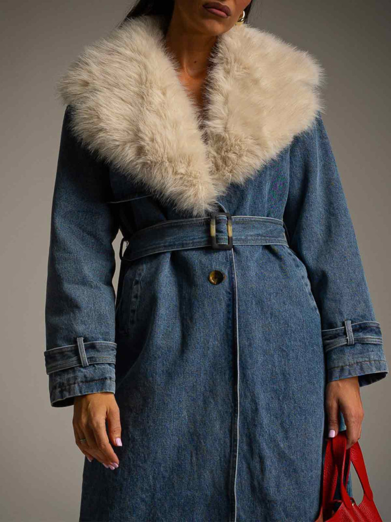 Trench denim fourrure