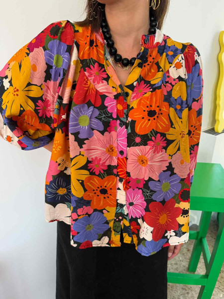 Chemise à fleurs vert d'eau
