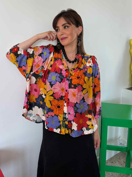 Chemise à fleurs vert d'eau