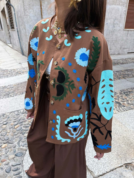 Veste marron broderie