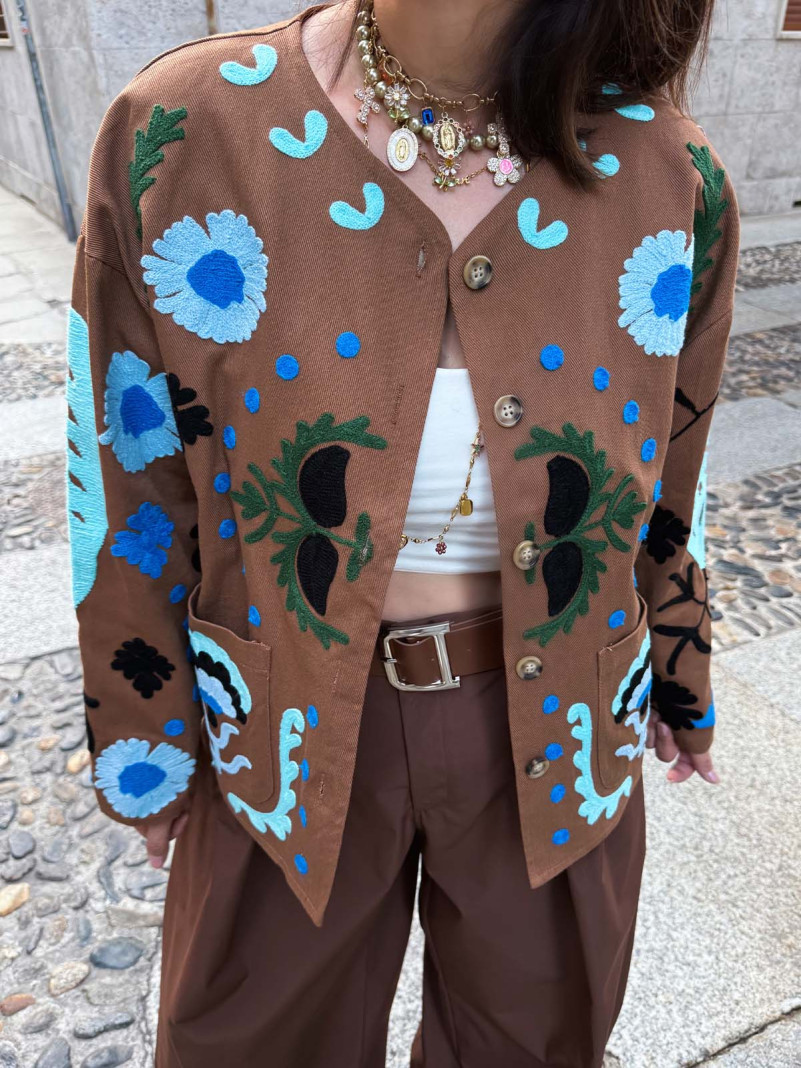 Veste marron broderie