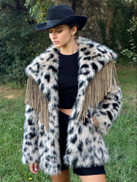 Veste franges leopard