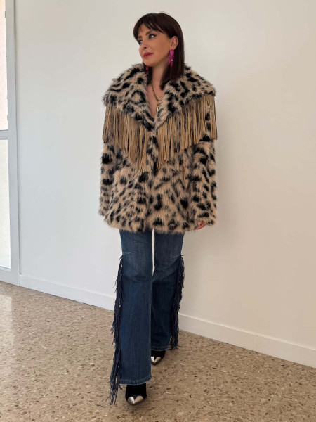 Veste franges leopard
