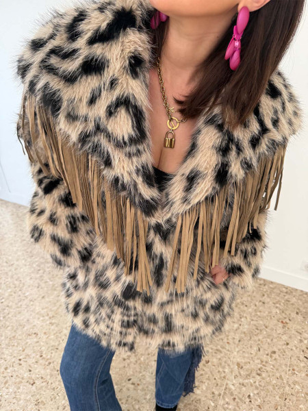 Veste franges leopard