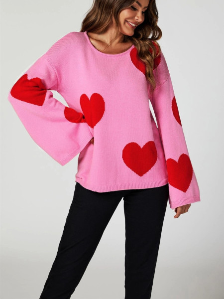 Pull rouge surdimensionné à manches larges avec cœur