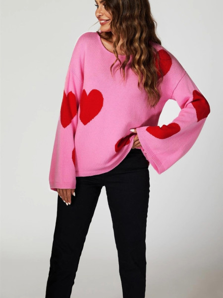 Pull rouge surdimensionné à manches larges avec cœur
