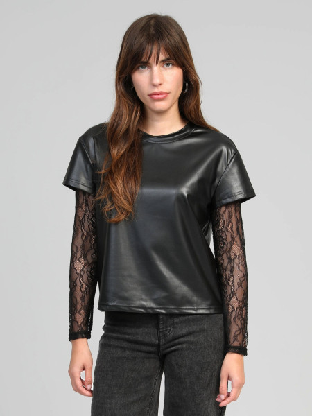 Tee-shirt simili manches dentelle