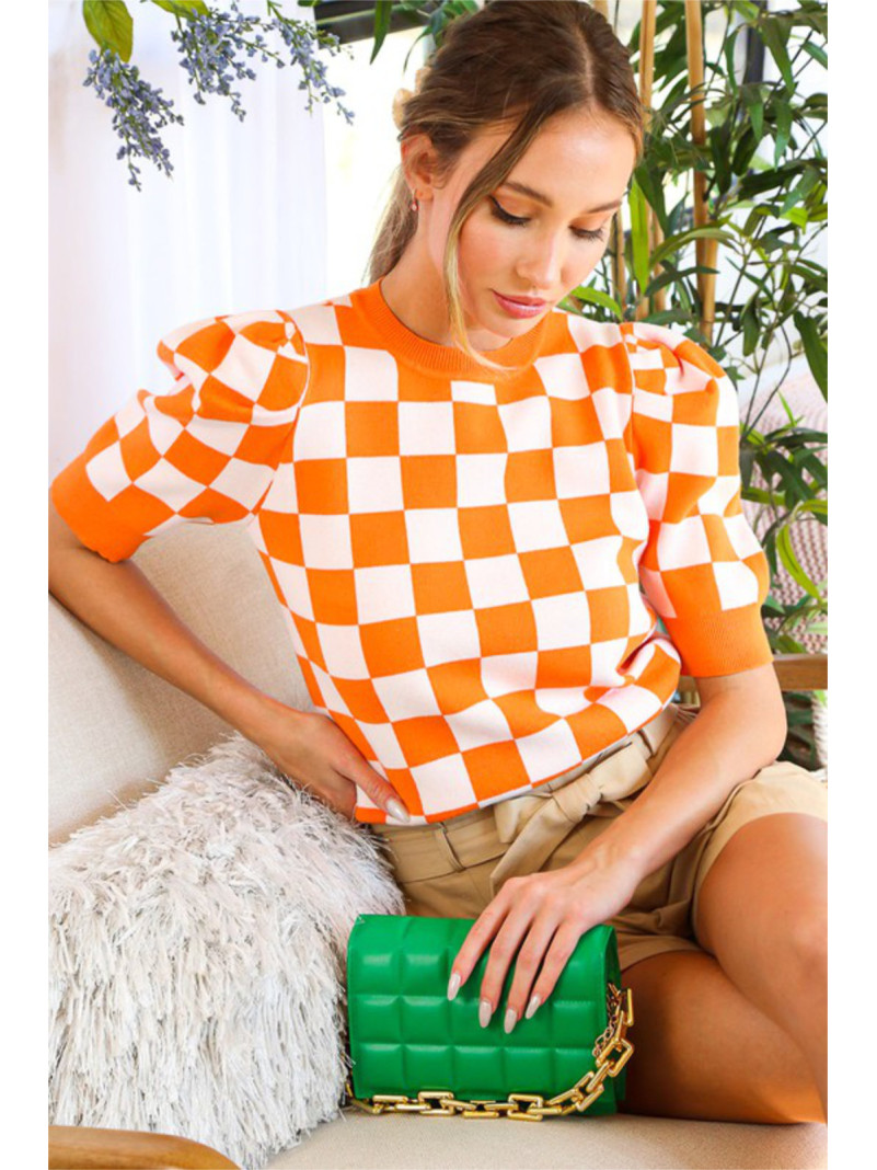 Pull à col rond à carreaux...