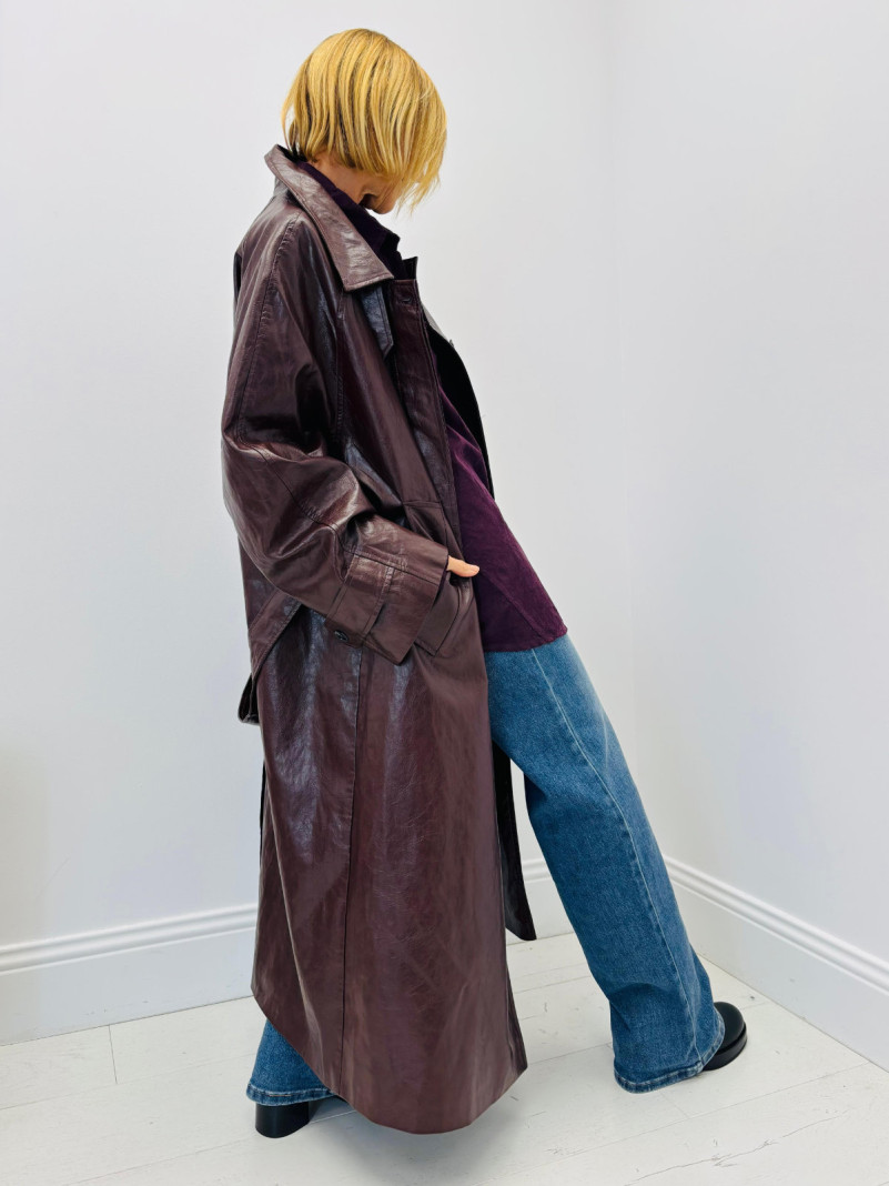 Manteau simili long vin ou...