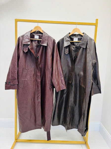 Manteau simili long vin ou choco