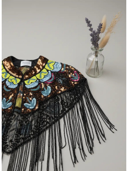 Cape Multi Tribal Marron Jaune et Bleu clair