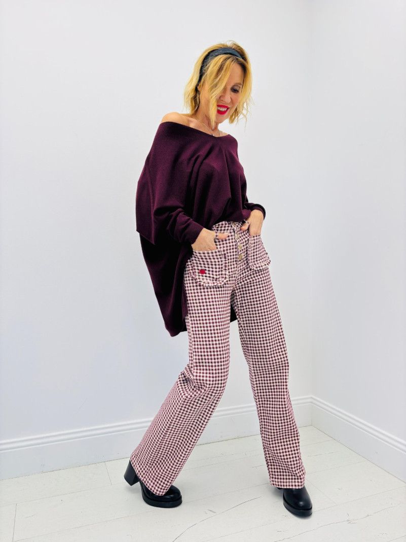 Pantalon vichy bordeaux ou...