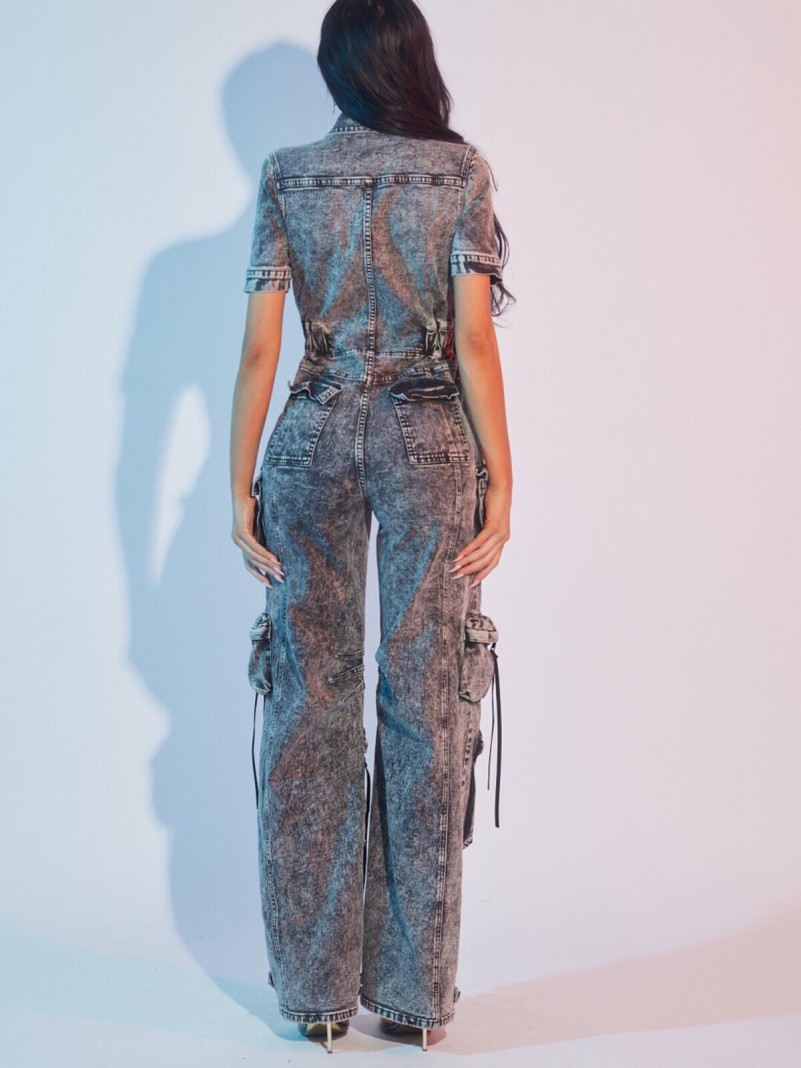 Combinaison cargo en jean gris