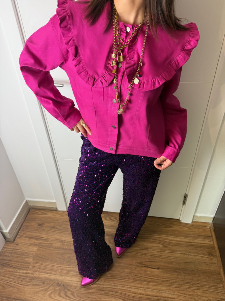 copy of Veste en Jean Col a Volants Rose vif