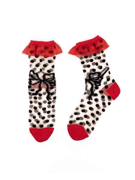 Chaussette transparente a volants avec nœud a pois