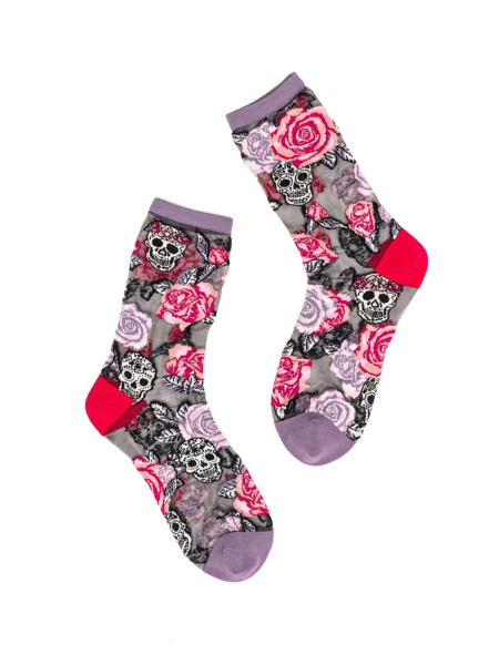 Chaussettes transparentes noires Skulls & Roses