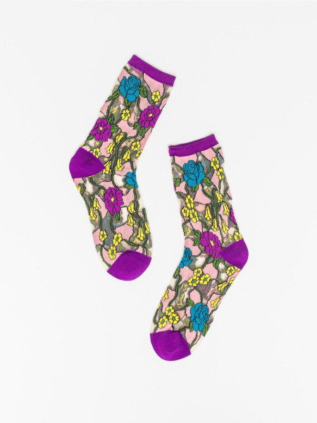 Chaussettes transparentes a motif floral en vitrail