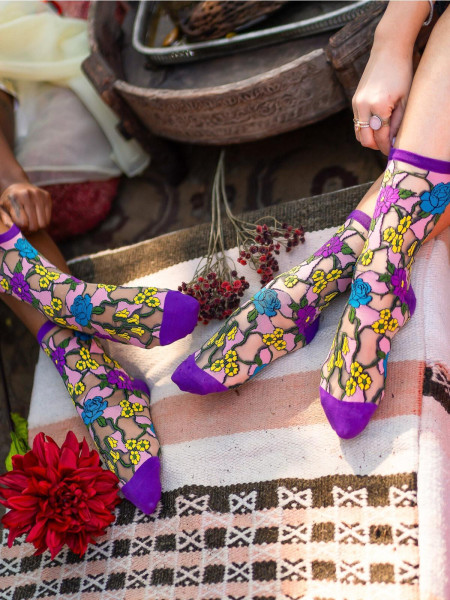 Chaussettes transparentes a motif floral en vitrail