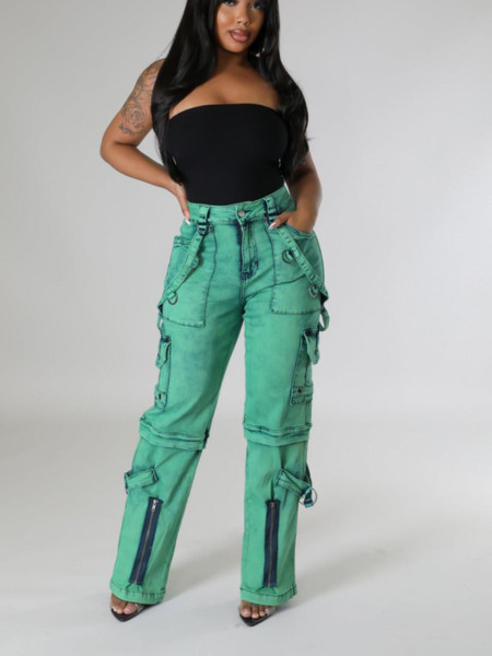 Jean cargo en denim vert