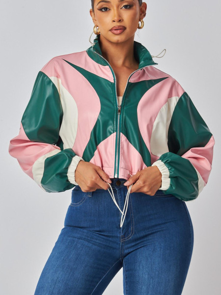 Blouson en faux cuir vert