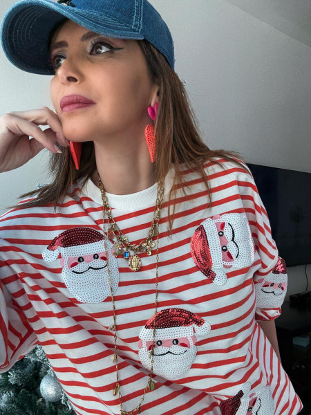 Pull de Noel à rayures orange M