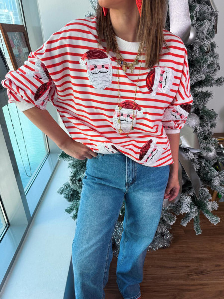 Pull de Noel à rayures orange M