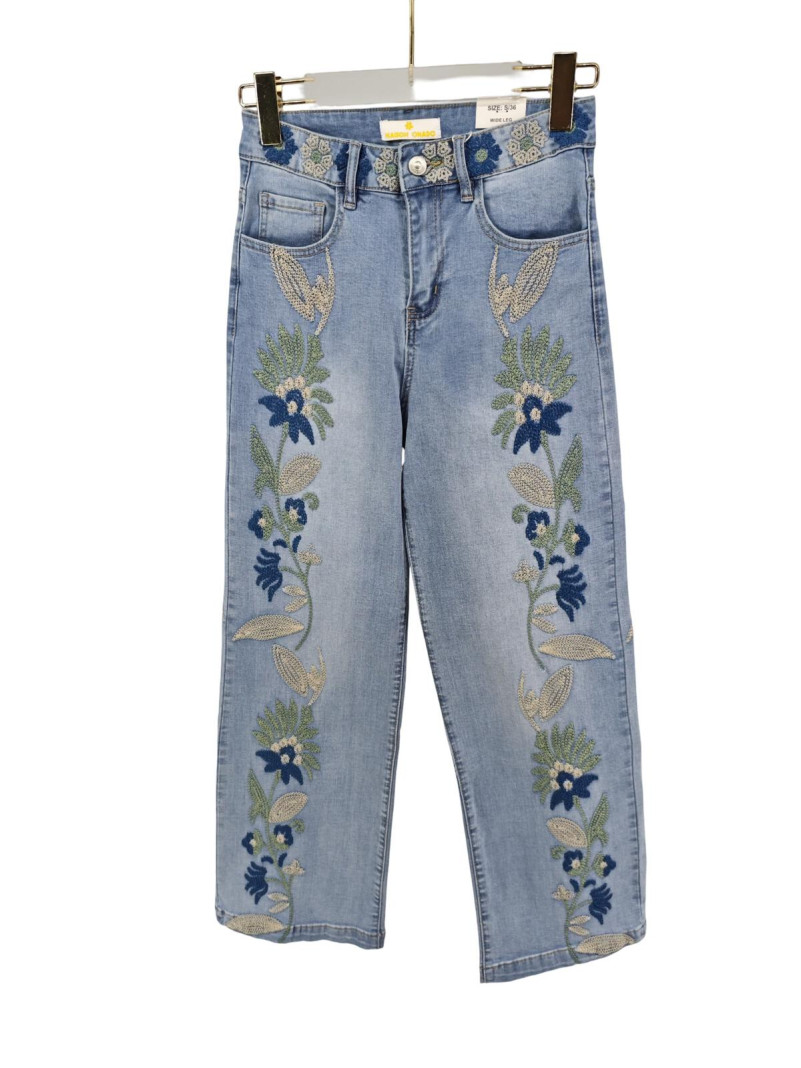 Jeans fleurs bleu