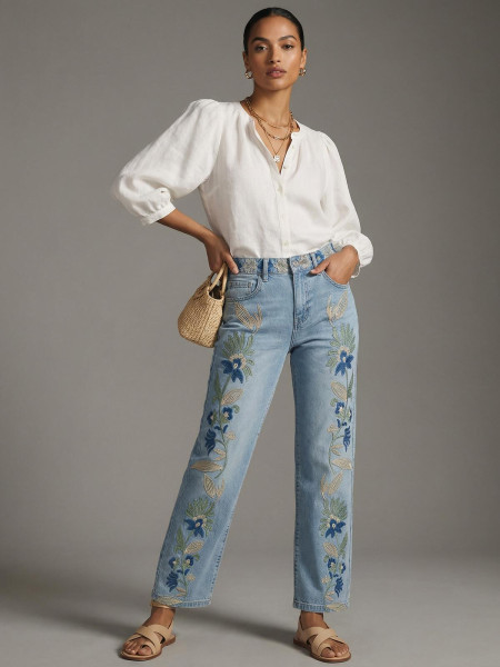 Jeans fleurs bleu