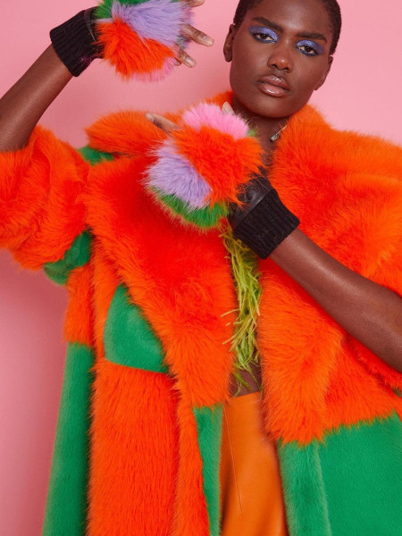 Mitaines fourrure multicolore