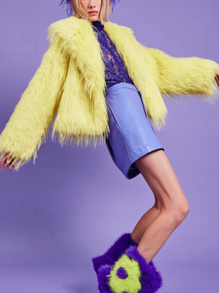 Veste fourrure afghane et mongole Jaune