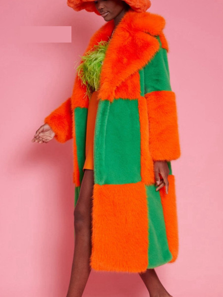 Manteau long fourrure Orange/vert