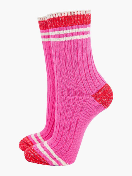 Chaussettes mi-mollet - Rose/Rouge, bord-côte rayé