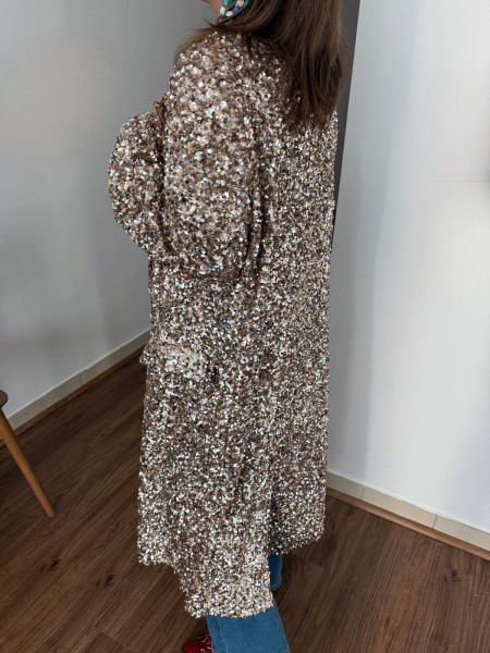 Manteau long tout en sequin doré