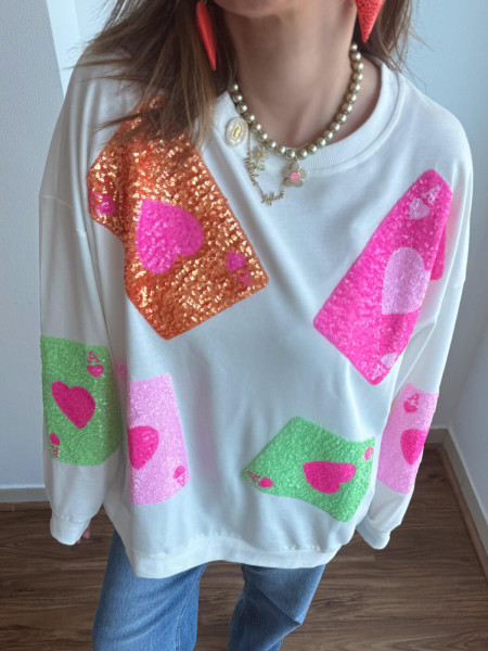 Sweat-shirt des cartes en sequin