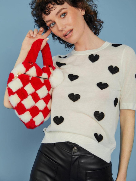 Sac cœur damier rouge