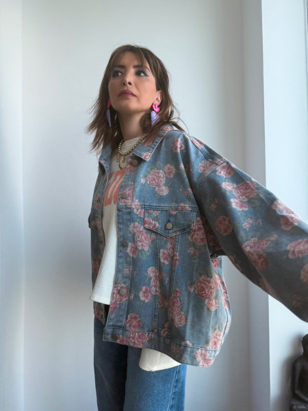 Veste jean FLOWER PINK