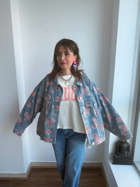 copy of Veste jean à fleurs unique