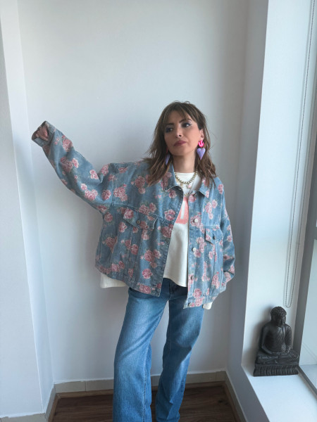 Veste jean FLOWER PINK
