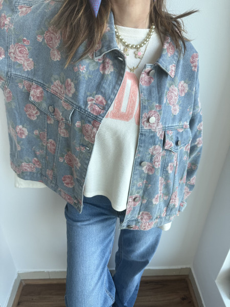 Veste jean FLOWER PINK