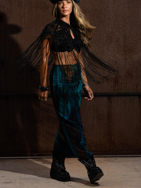 Cape en perles de verre vintage noire