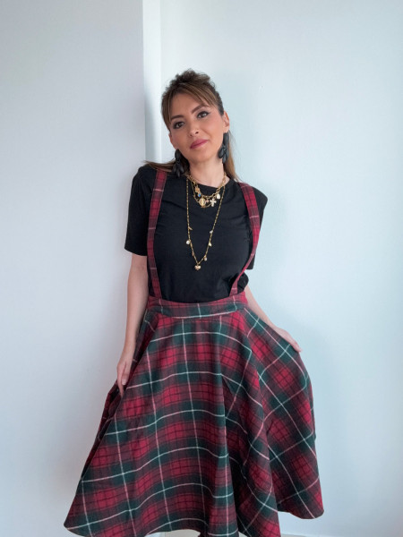 Jupe bretelle Tartan en laine