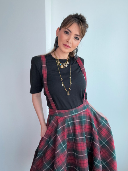 Jupe bretelle Tartan en laine