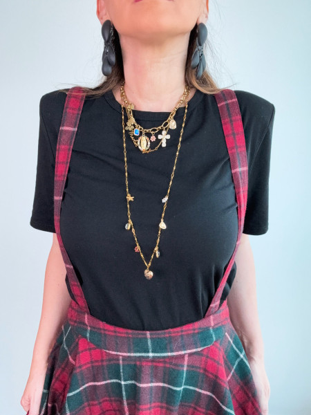 copy of Jupe midi évasée en tartan rouge et vert foncé