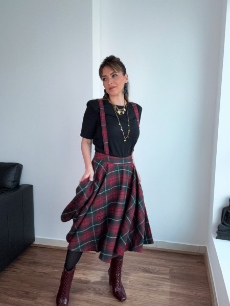Jupe bretelle Tartan en laine