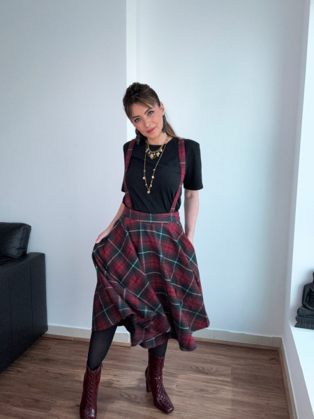copy of Jupe midi évasée en tartan rouge et vert foncé