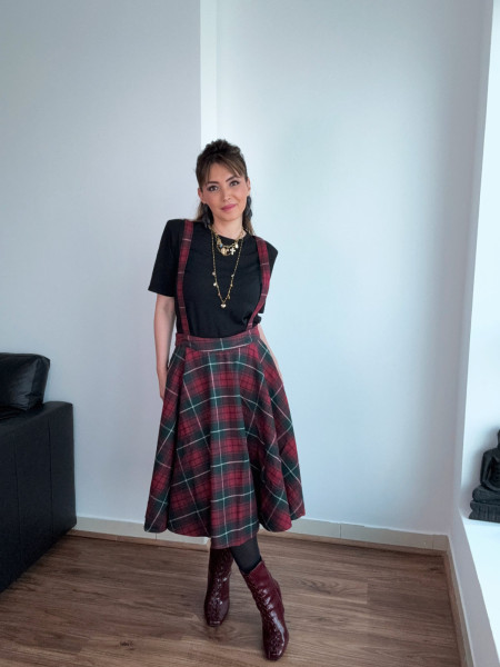 copy of Jupe midi évasée en tartan rouge et vert foncé