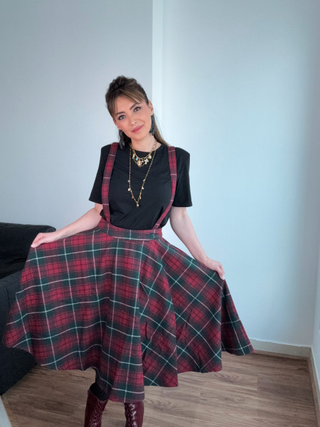 Jupe bretelle Tartan en laine