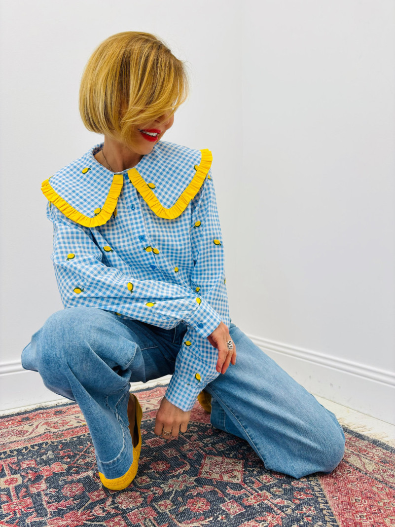 Chemise col jaune/bleu