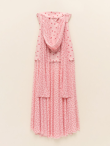 Robe rose à pois rouge